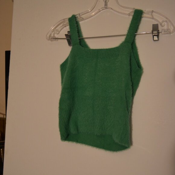 Freshman1996 Green Fluffy Dual Set Mini Skirt & Sleeveless Top Straps V-Neck S - Picture 7 of 13